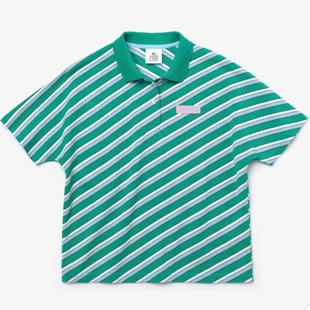 Women’s Lacoste LIVE Badged Stripe Cotton Polo